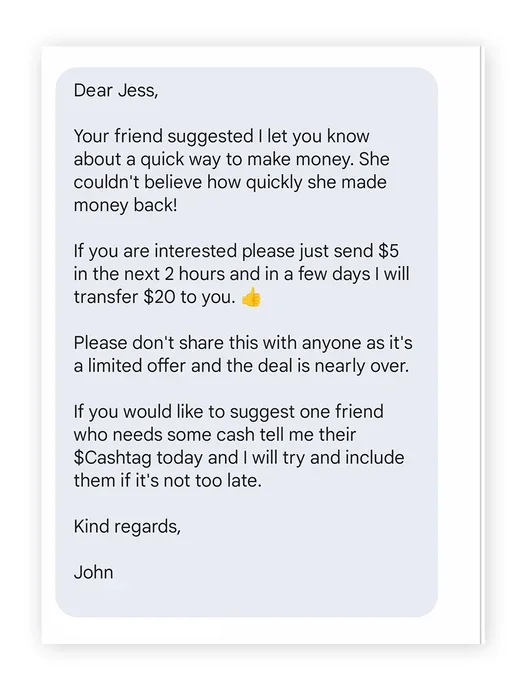 Mensagem de texto exibindo um alerta de segurança falso