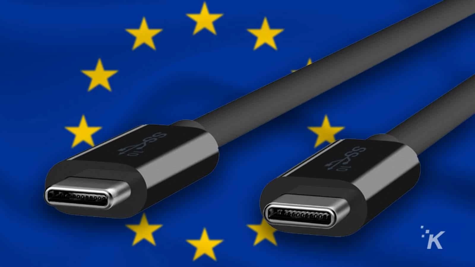 câbles USB-C sur le drapeau de l'UE