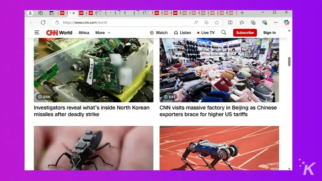 صفحة ويب CNN تعرض عناوين وصور الأخبار العالمية.