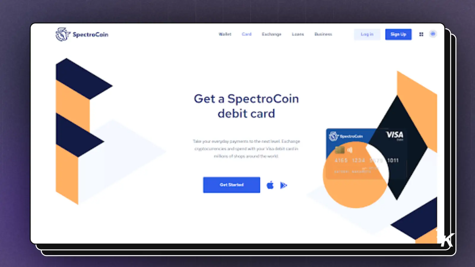 网站登陆页面上的 SpectroCoin 借记卡促销。