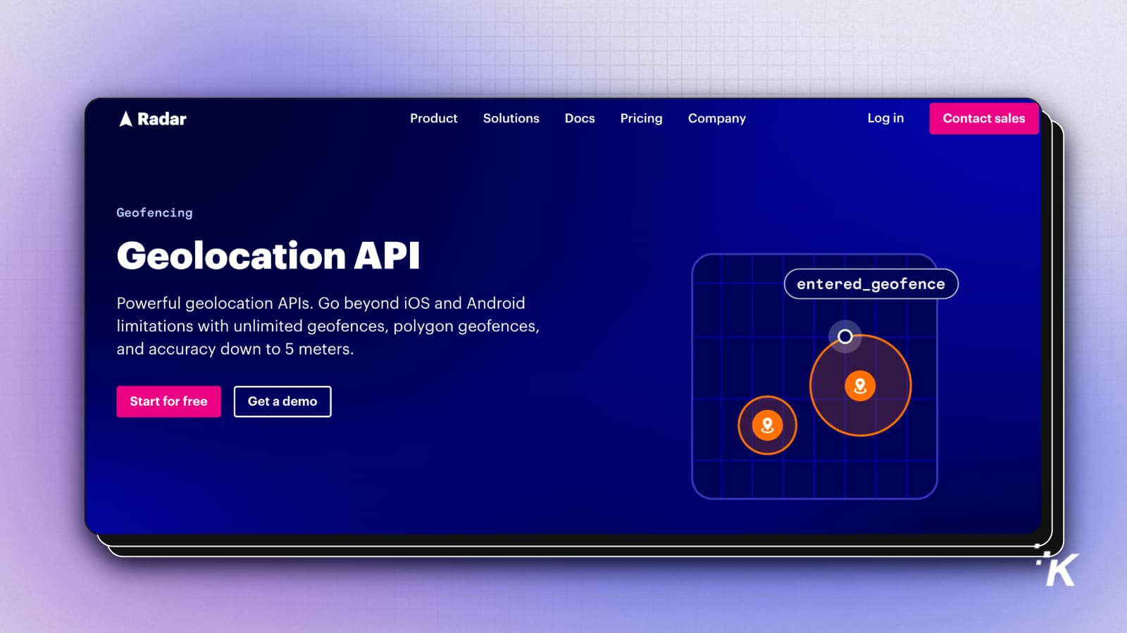 API Geolokasi dengan fitur geofencing ditampilkan.
