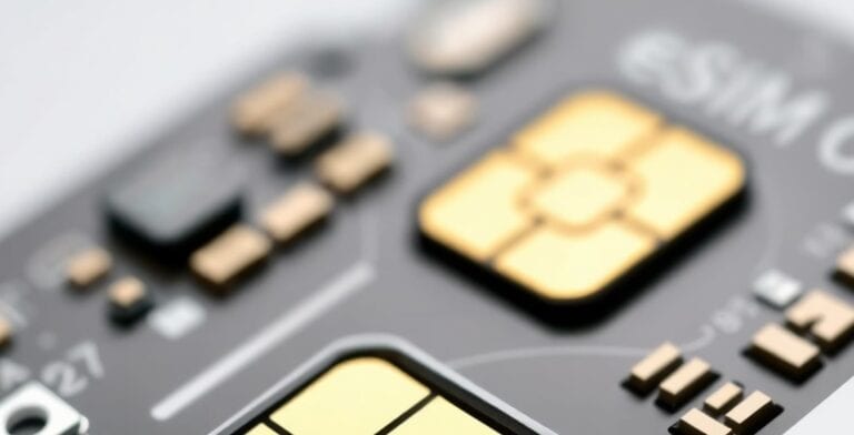 Tampilan jarak dekat dari chip kartu SIM elektronik
