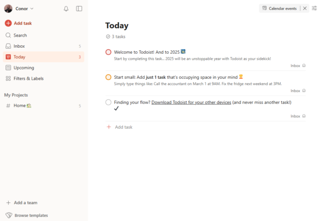علامة التبويب اليوم في واجهة سطح المكتب Todoist. المصدر: Tech.co اختبار