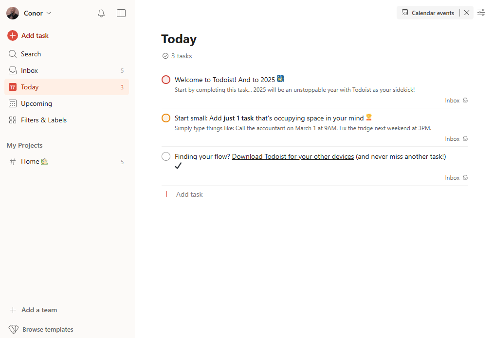 علامة التبويب اليوم في واجهة سطح المكتب Todoist. المصدر: Tech.co اختبار