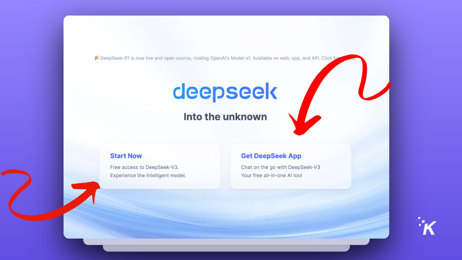 Interfaccia di lancio dell'app DeepSeek con i pulsanti di azione.