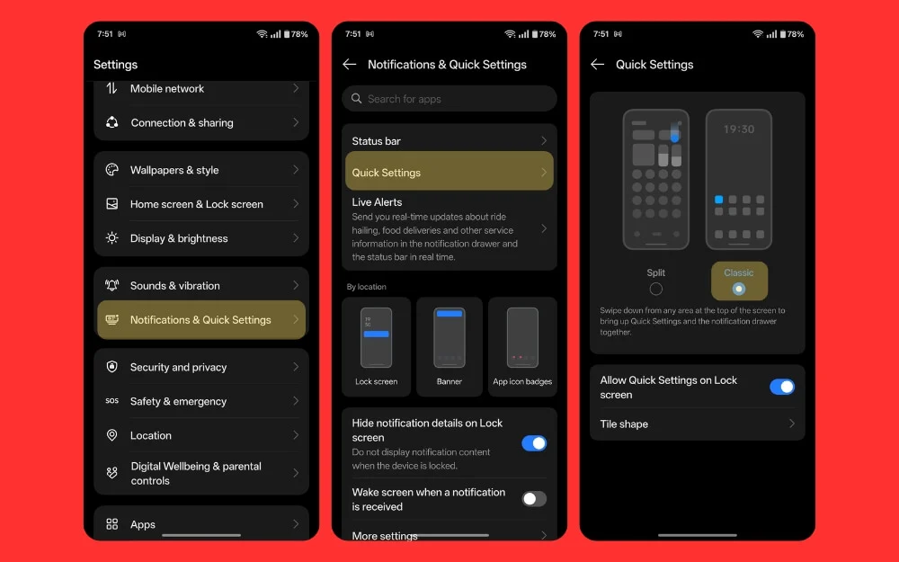 oneplus smartphone change quick settings panel