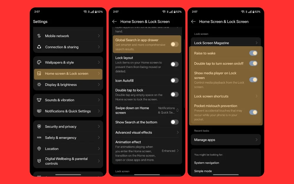 some changes in the lock screen settings