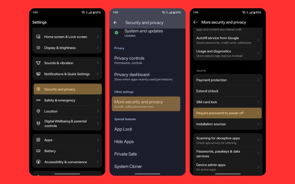 enable require password to poweroff settings