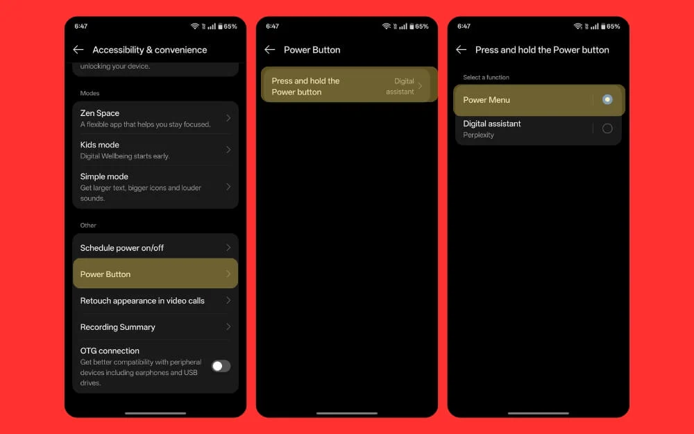 set long press power buttont to view power menu