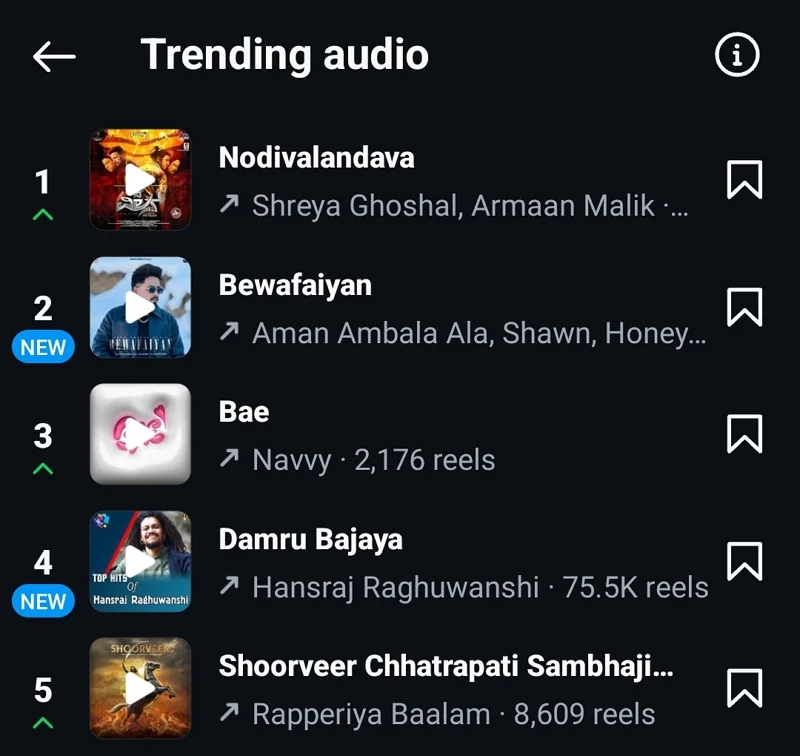 trending audio list on instagram