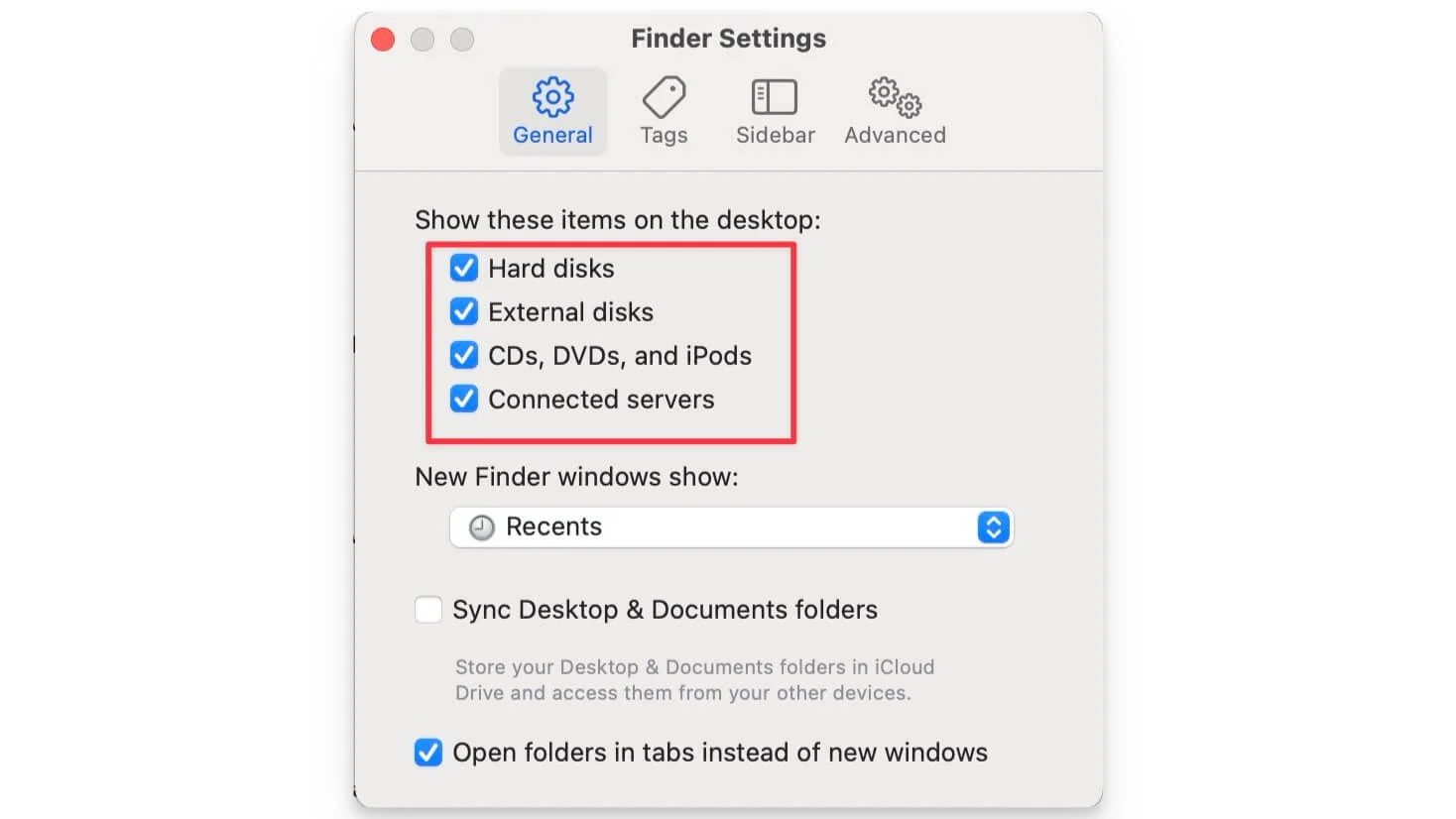 finder preferences to show all connected devices