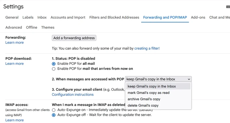 forwarding settings on gmail