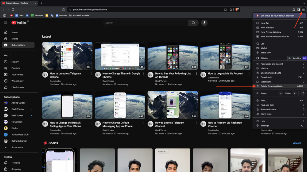 delete browsing data