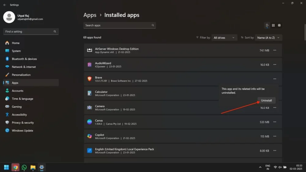 uninstall confirm