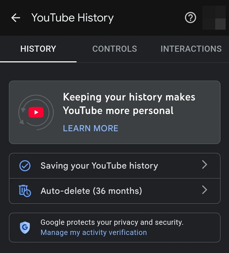 youtube history on youtube app