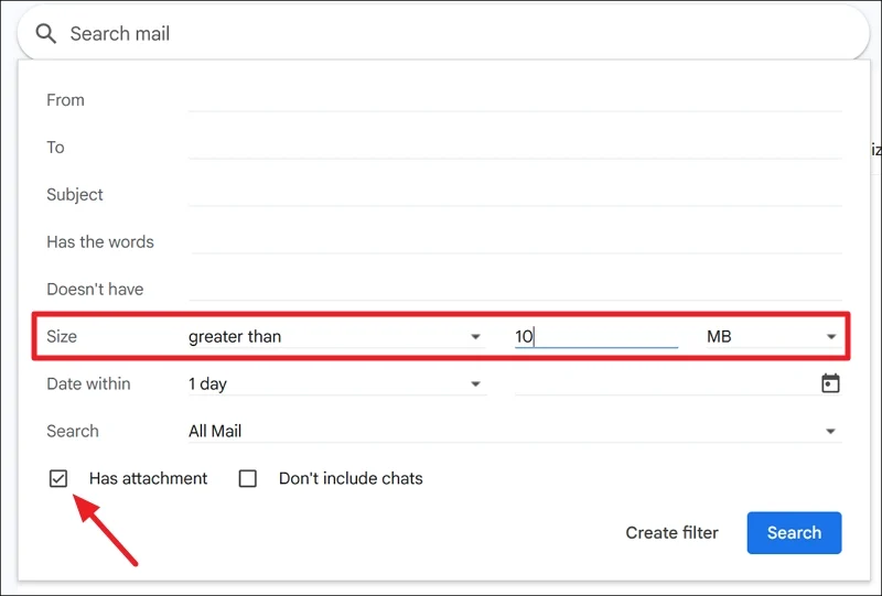 delete larger attachments on emails