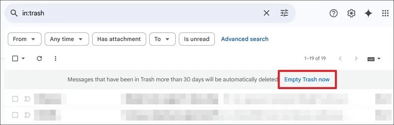 empty trash on gmail