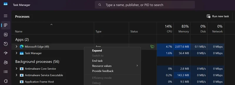 task manager on windows pc