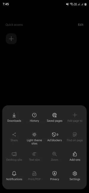 samsung internet menu