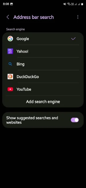 samsung internet seach engine