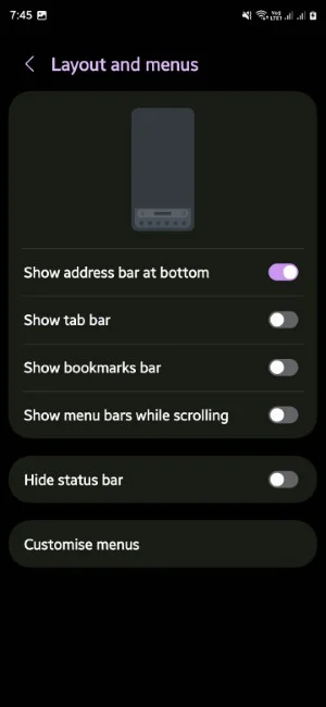 samsung internet layout