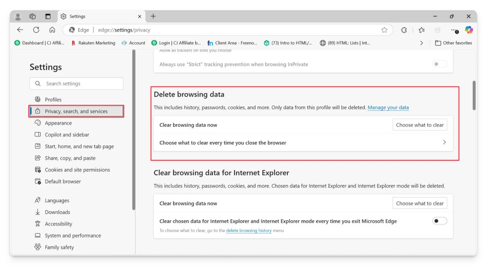 how to clear cache on microsoft edge browser