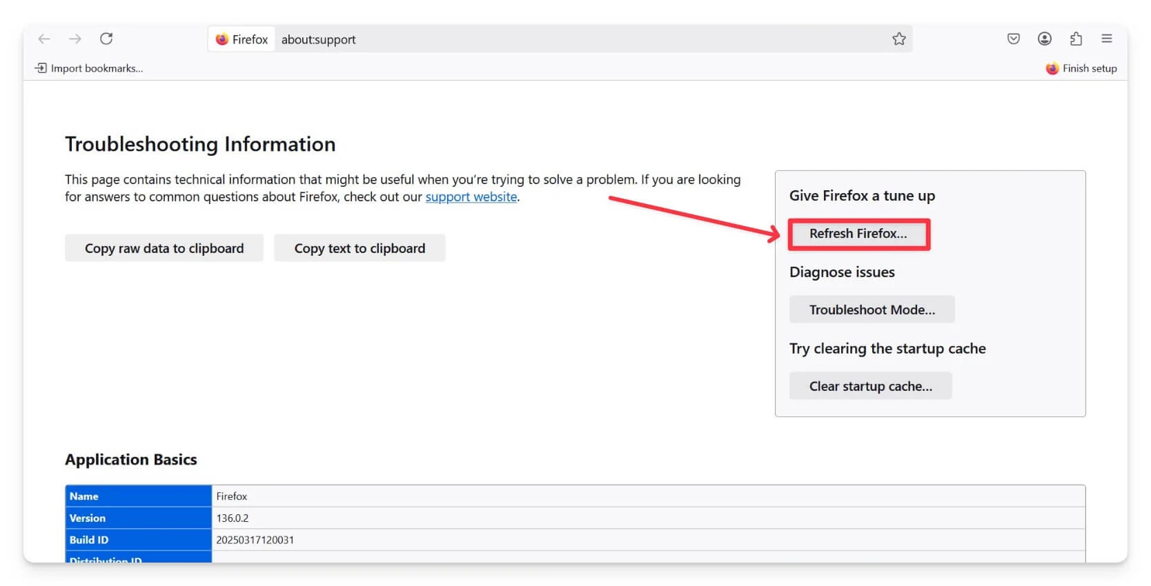reset firefox browser settings