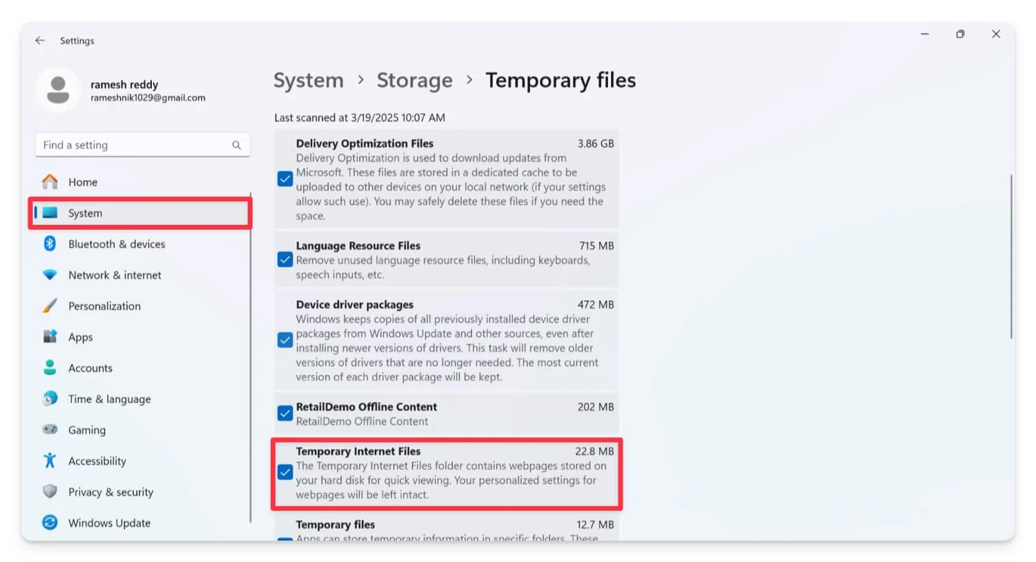 remove temporary internet files on windows
