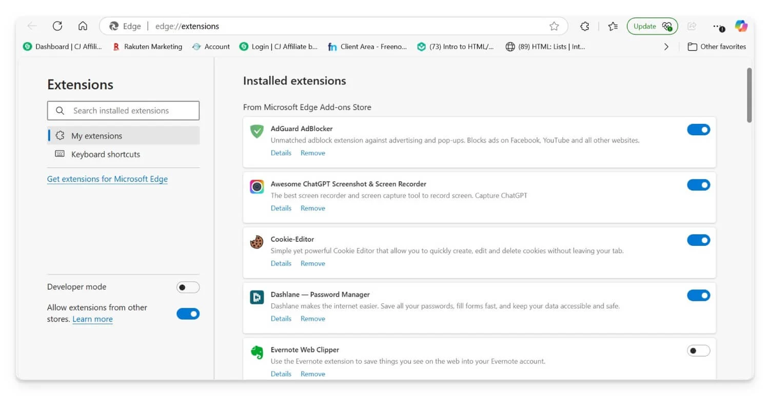 disable unwanted extensions from microsoft edge browser