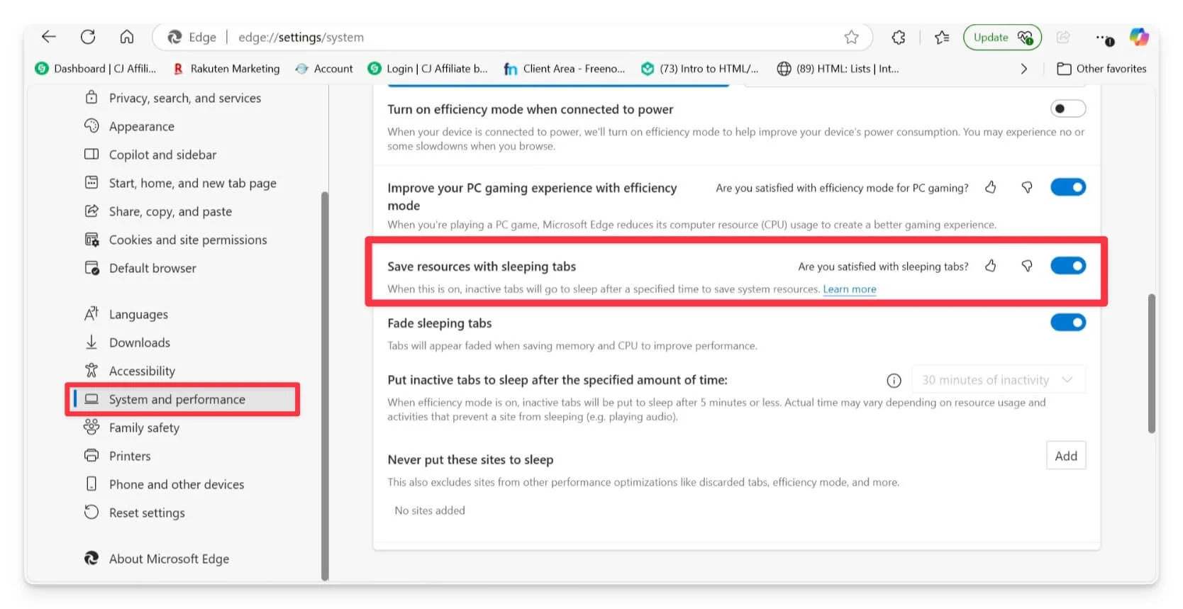 how to enable sleeping tabs on microsoft edge browser