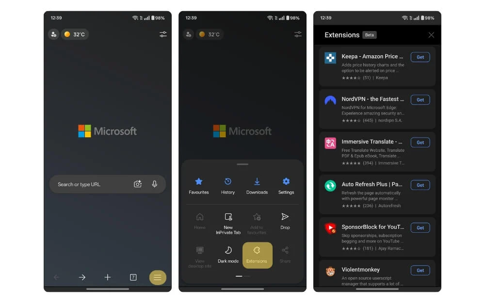 how to acess extensions on microsoft edge