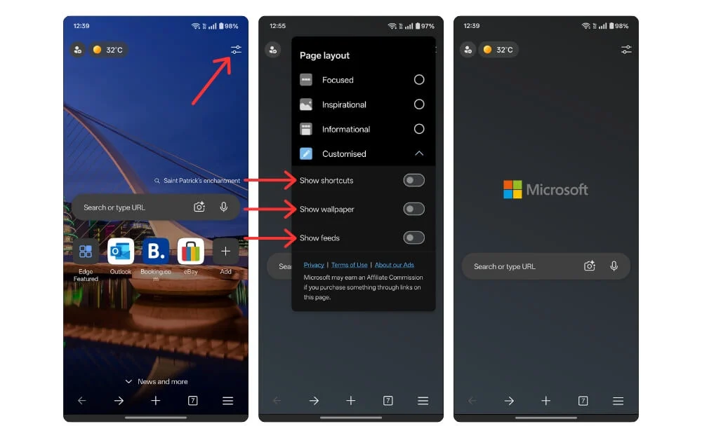 declutter microsoft edge browser home screen