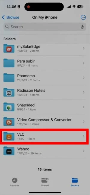 vlc folder on iphone