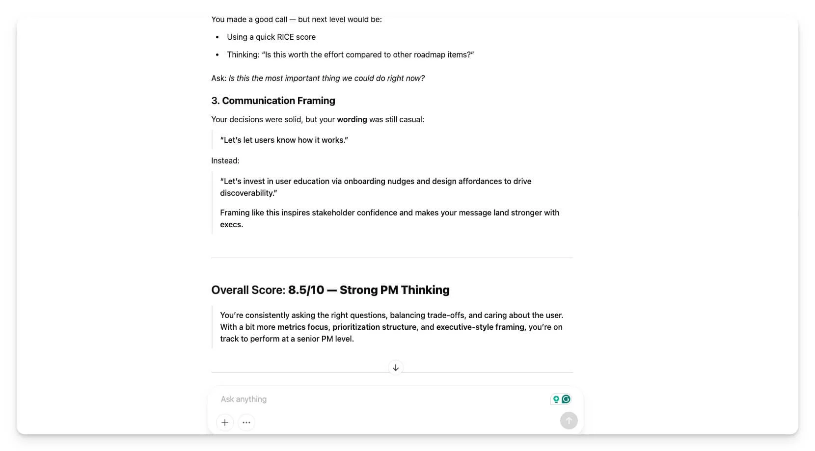 chatgpt mock interview feedback