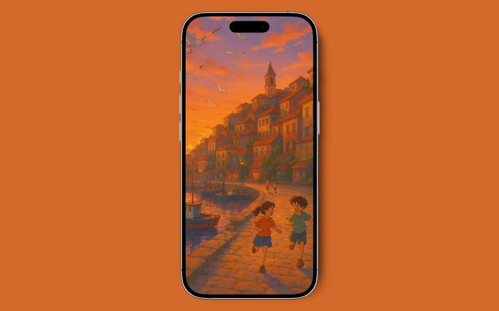 lively coastal town during sunset