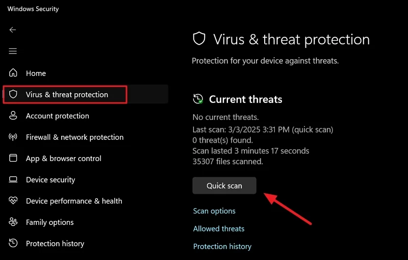 virus and threat protection on windows security