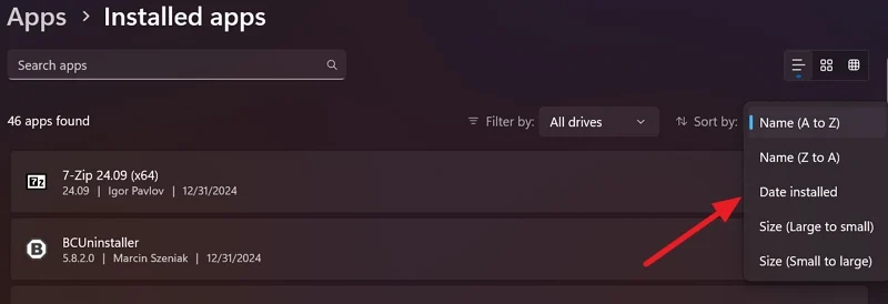 sort apps by their installed date