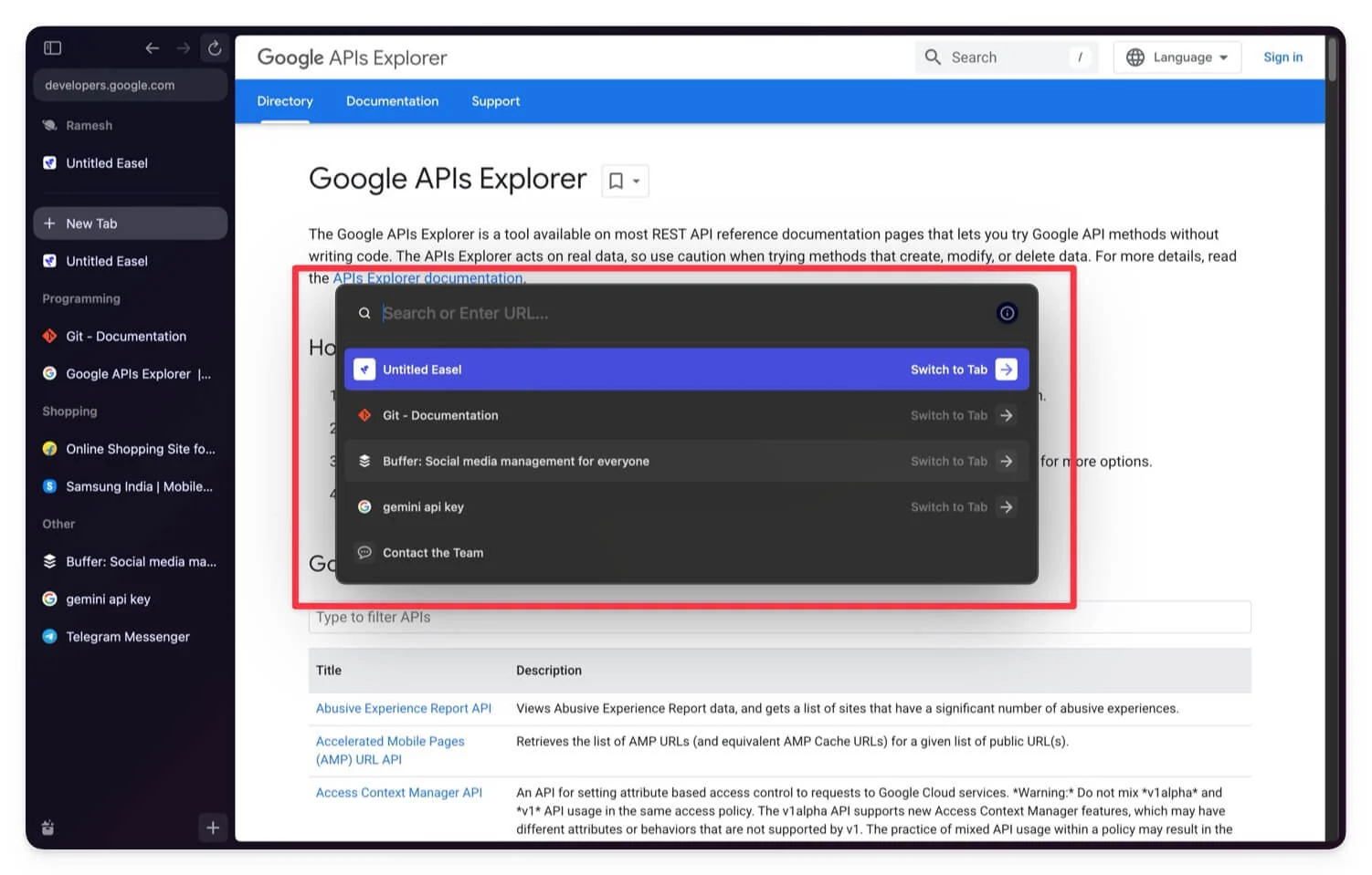 spotlight search (command line search) in arc browser