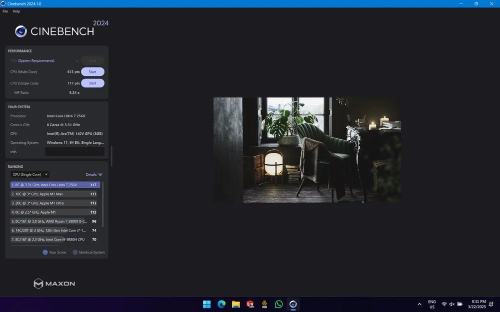 Cinebenchシングルマルチコア cinebench single + multi core