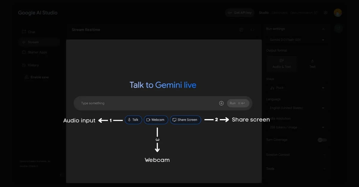 google ai studio stream mode – interface explained