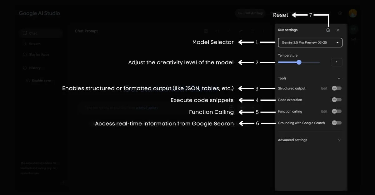 google ai studio – run settings panel explained