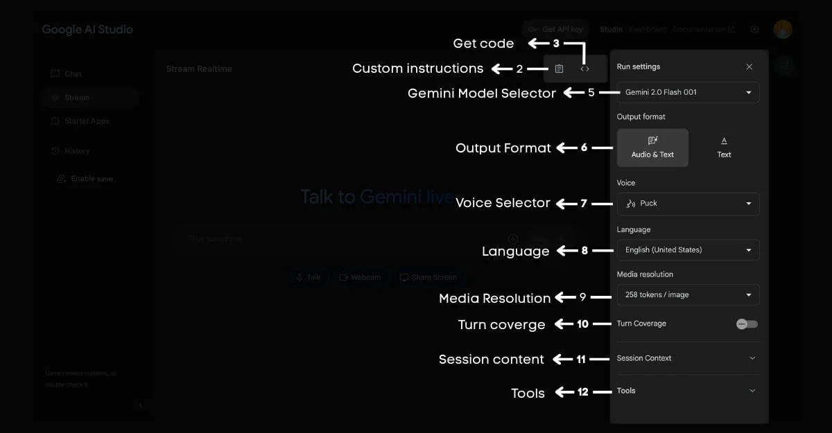  google ai studio stream mode – interface explained