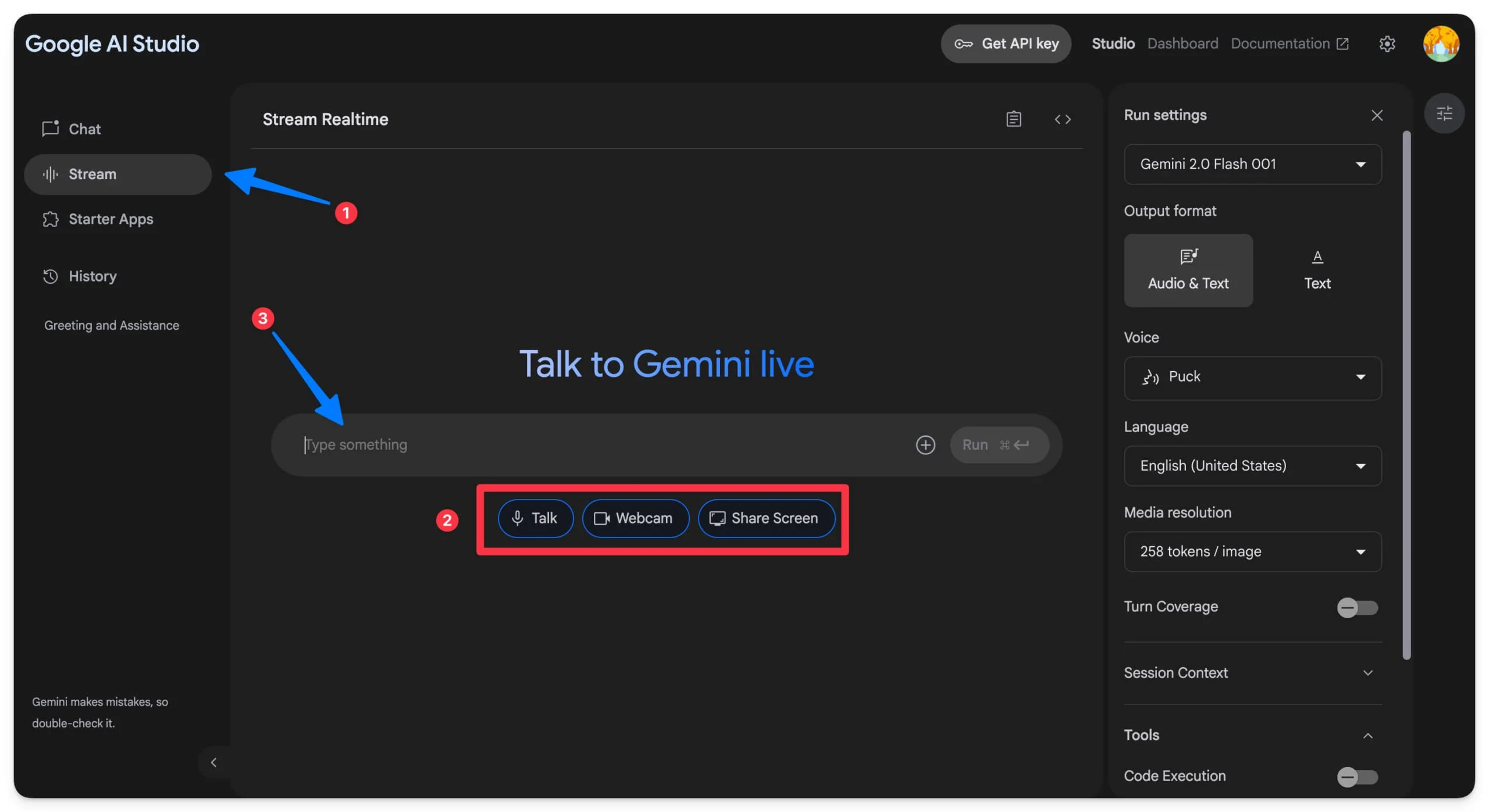google ai studio stream