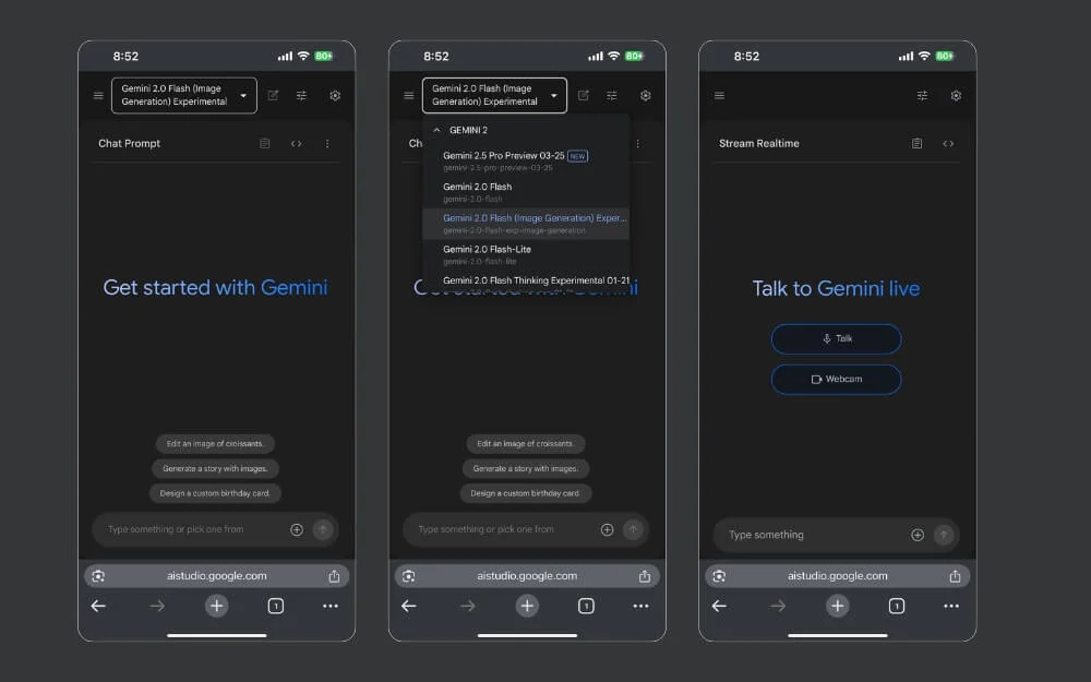google gemini ai studio on mobile browser