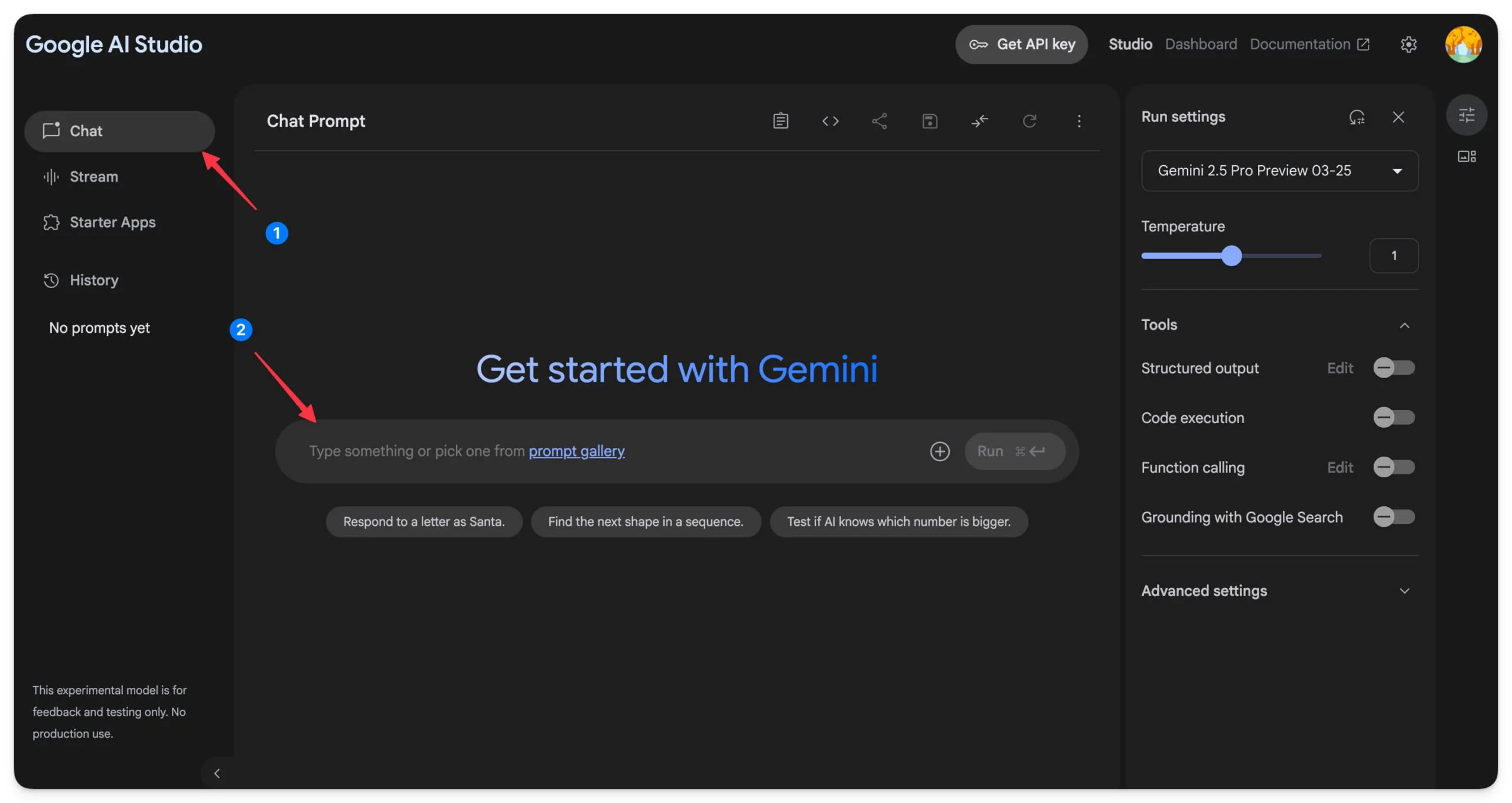 how to create prompt in google ai studio