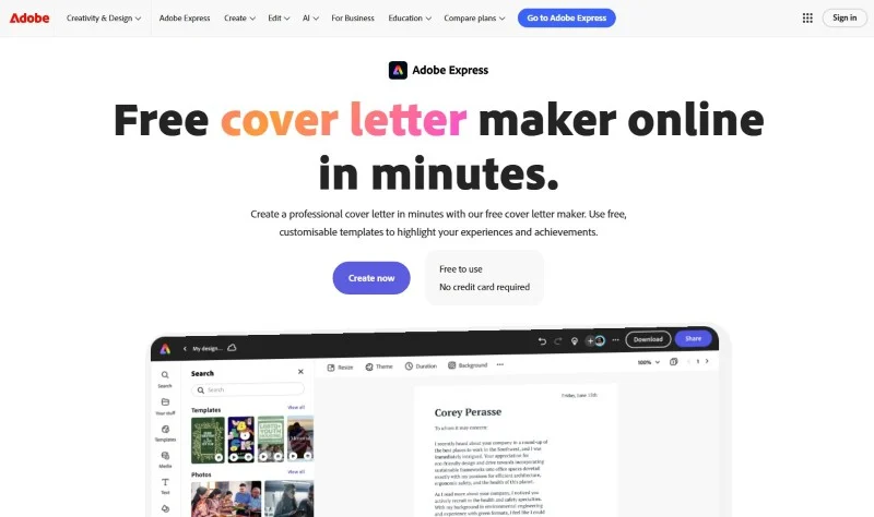 adobe express best free cover letter generator