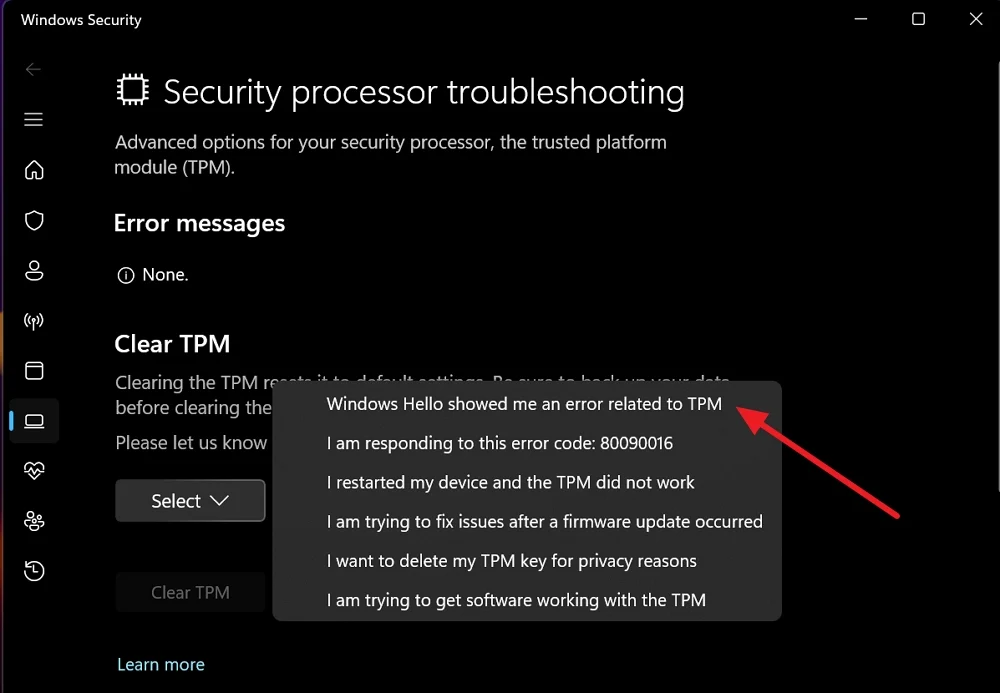 select issue for tpm
