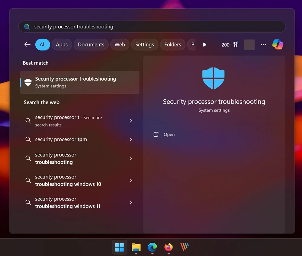 open security processor troubleshooting on windows