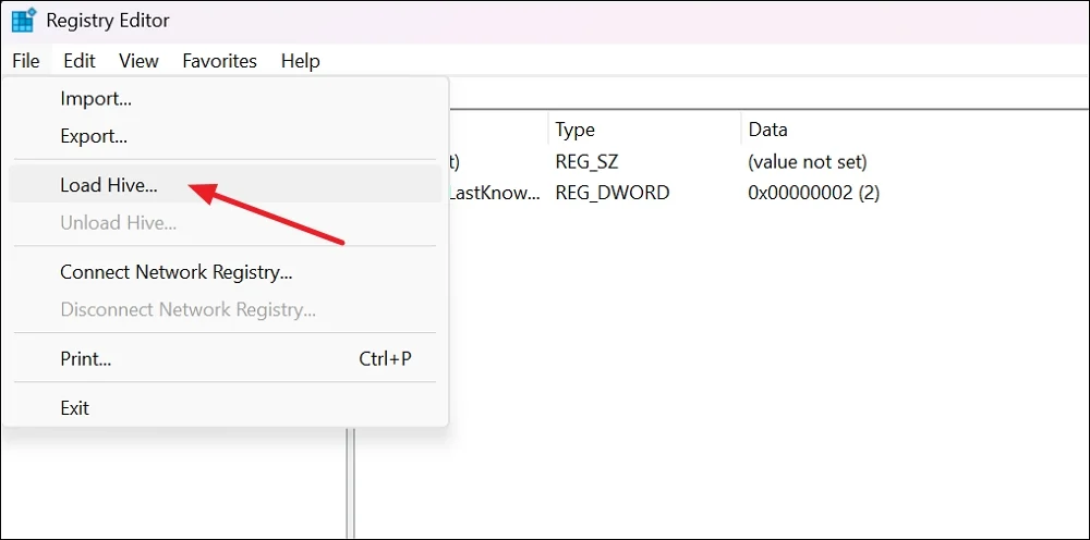 load hive on regedit
