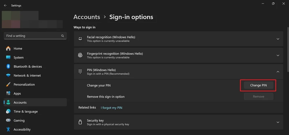 sign in options on windows 11